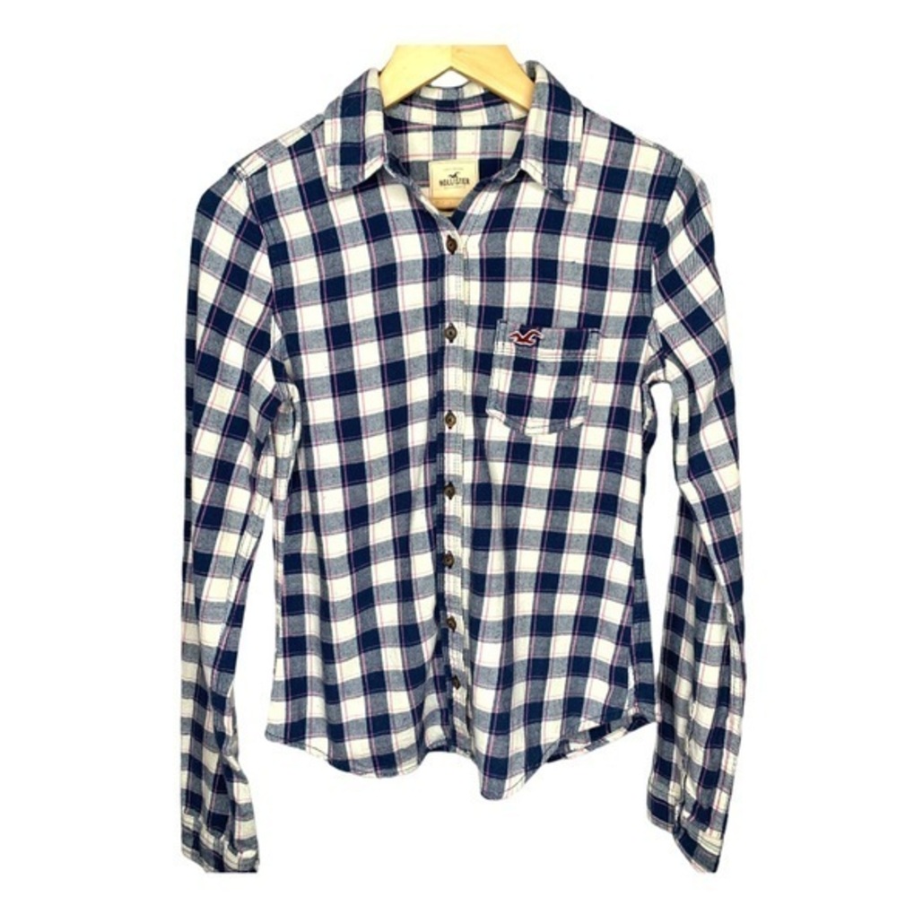 Hollister Flannel Pink Blue White Button up Size Small